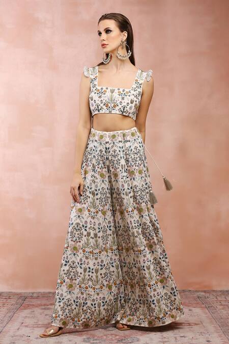 Payal Singhal_Off White Georgette Embroidery Zari Thread Tulip Pattern Choli And Sharara Set _at_Aza_Fashions