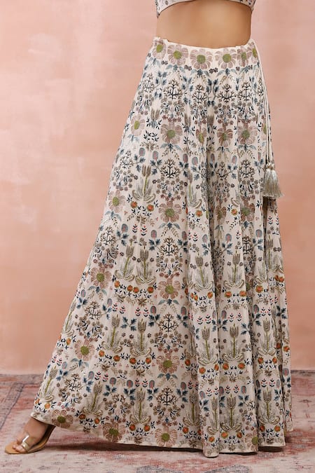 Buy_Payal Singhal_Off White Georgette Embroidery Zari Thread Tulip Pattern Choli And Sharara Set 