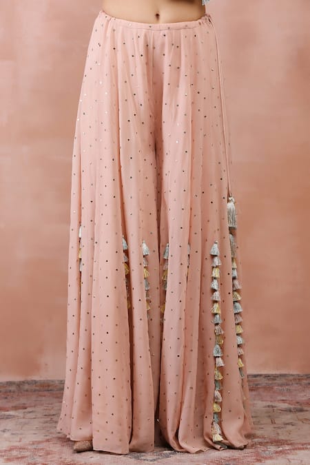 Shop_Payal Singhal_Pink Georgette, Muslin Embroidery, Sequins Floral Zari Choli And Sharara Set _Online_at_Aza_Fashions