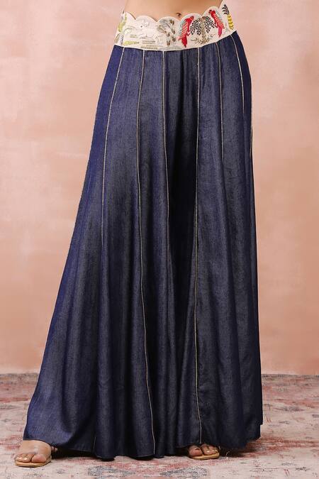 Buy_Payal Singhal_Beige Georgette, Denim Zari, Gota Patti, Safari Pattern Jacket And Sharara Set 