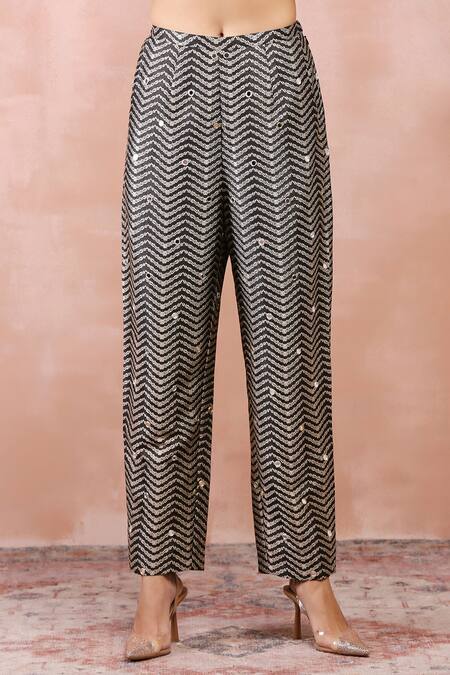 Payal Singhal Black Brocade Woven Chevron Shawl Collar Jacket Pant Set at Aza Fashions Payal Singhal_Black Brocade Woven Chevron Shawl Collar Jacket Pant Set _at_Aza_Fashions