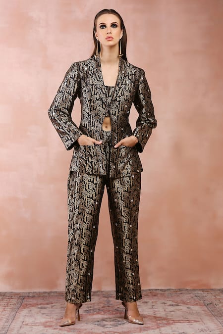 Payal Singhal Floral Brocade Woven Jacket Pant Set 