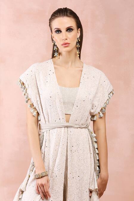 Payal Singhal Cream Georgette Embroidery Open Jacket Pant Set at Aza Fashions Payal Singhal_Cream Georgette Embroidery Open Jacket Pant Set _at_Aza_Fashions