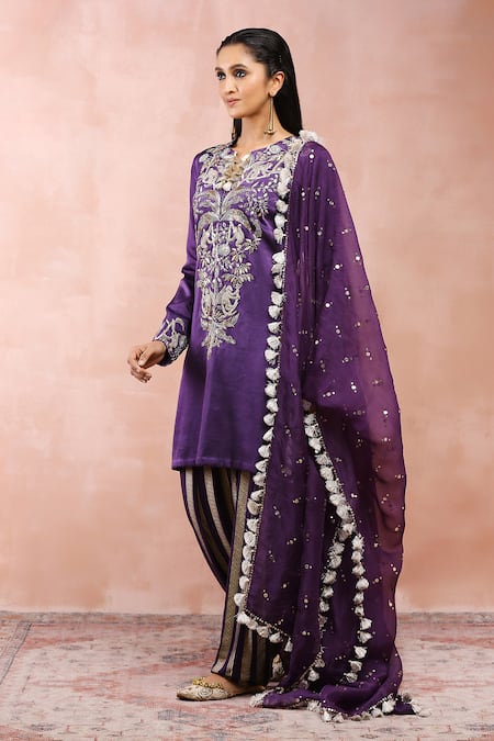 Shop Payal Singhal Purple Satin, Georgette, Organza Fringe, Embroidery, Kurta Woven Salwar Set Online at Aza Fashions Shop_Payal Singhal_Purple Satin, Georgette, Organza Fringe, Embroidery, Kurta Woven Salwar Set _Online_at_Aza_Fashions