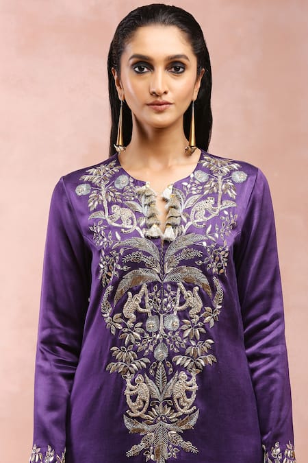 Payal Singhal Purple Satin, Georgette, Organza Fringe, Embroidery, Kurta Woven Salwar Set at Aza Fashions Payal Singhal_Purple Satin, Georgette, Organza Fringe, Embroidery, Kurta Woven Salwar Set _at_Aza_Fashions