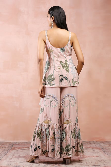 Payal Singhal Pink Crepe, Muslin Sequins, Fringe, Beads Niloufar Print Kurta Sharara Set Online at Aza Fashions Payal Singhal_Pink Crepe, Muslin Sequins, Fringe, Beads Niloufar Print Kurta Sharara Set _Online_at_Aza_Fashions