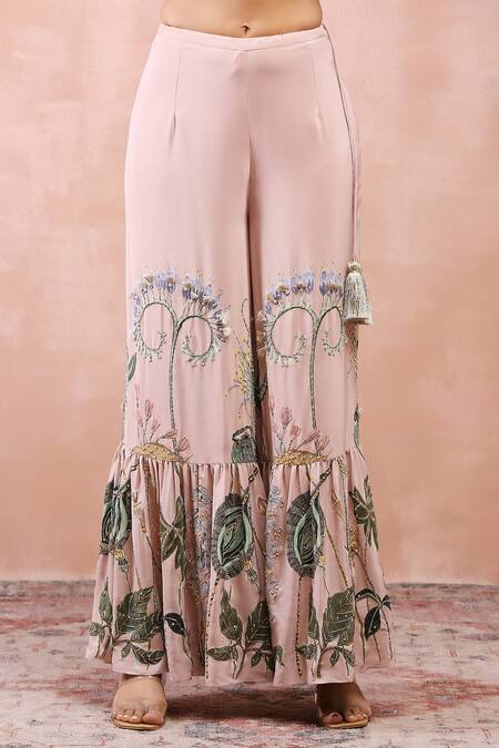 Payal Singhal Pink Crepe, Muslin Sequins, Fringe, Beads Niloufar Print Kurta Sharara Set at Aza Fashions Payal Singhal_Pink Crepe, Muslin Sequins, Fringe, Beads Niloufar Print Kurta Sharara Set _at_Aza_Fashions