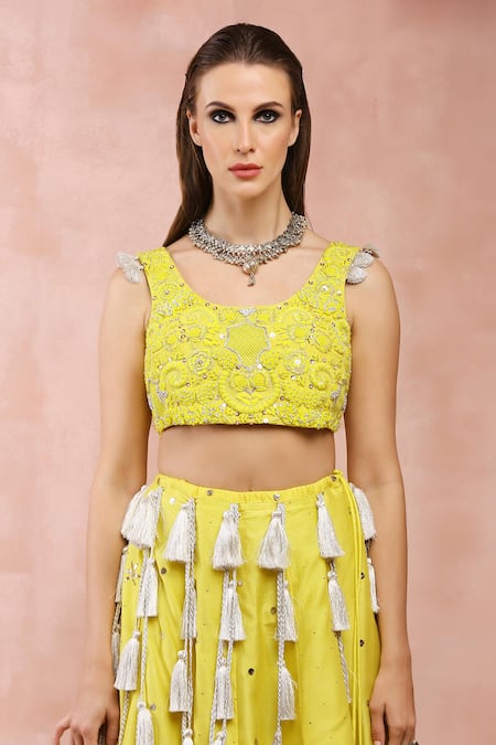 Payal Singhal Yellow Georgette, Muslin Beads, Sequins, Embroidery, Mukaish Lehenga Set at Aza Fashions Payal Singhal_Yellow Georgette, Muslin Beads, Sequins, Embroidery, Mukaish Lehenga Set _at_Aza_Fashions