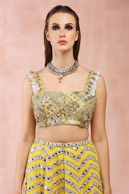 Payal Singhal Yellow Georgette, Muslin Mirrors, Beads, Sequins Square Embroidered Lehenga Set at Aza Fashions Payal Singhal_Yellow Georgette, Muslin Mirrors, Beads, Sequins Square Embroidered Lehenga Set _at_Aza_Fashions