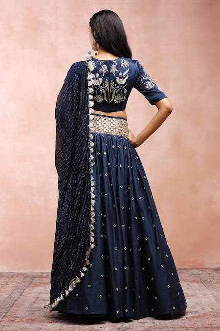 Payal Singhal Navy Blue Mirror Work Lehenga Set 