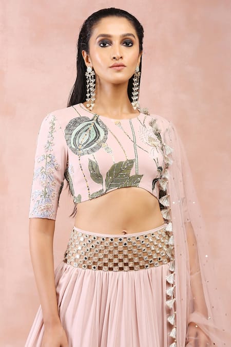 Buy Rose Pink Niloufar Print Embroidered Choli with Lehenga and Dupatta by  Designer PAYAL SINGHAL Online at Ogaan.com