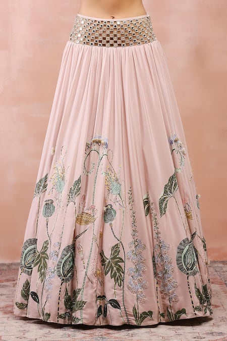 Buy_Payal Singhal_Pink Crepe, Muslin Cut Work, Beads, Gota Patti, Niloufar Print Lehenga Set 
