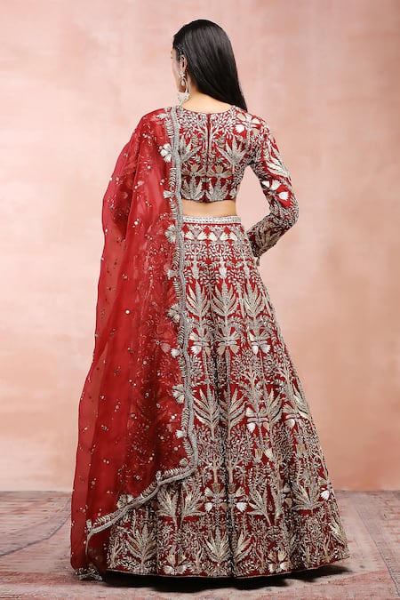 Payal Singhal Red Resham Embroidered Bridal Lehenga Set 