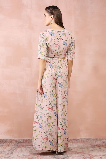 Payal Singhal Pink Crepe Printed And Embroidered Nargis Round Neck Top & Palazzo Set Online at Aza Fashions Payal Singhal_Pink Crepe Printed And Embroidered Nargis Round Neck Top & Palazzo Set _Online_at_Aza_Fashions