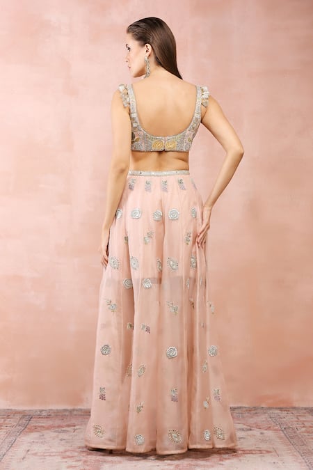 Payal Singhal Embroidered Top & Layered Skirt Set 