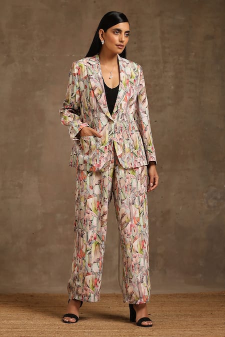 MINAKI Abstract Print Coat & Pant Set 