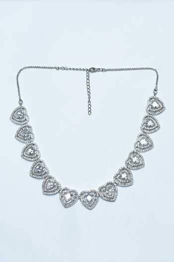 Buy_Auraa Trends_White Imitation Diamonds American Embellished Necklace Set _Online_at_Aza_Fashions