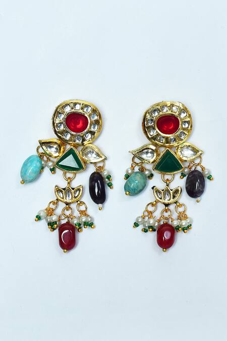 Shop_Auraa Trends_Multi Color Embellished Kundan Navratna Choker Necklace Set_Online_at_Aza_Fashions