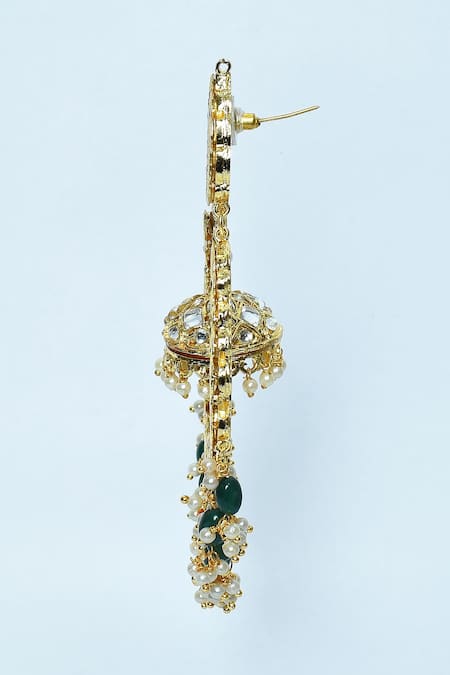 Auraa Trends_Gold Plated Beads, Diamonds Floral Pattern Kundan Embellished Chandbali _Online_at_Aza_Fashions