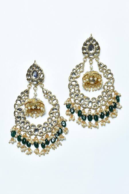 Buy_Auraa Trends_Gold Plated Beads, Diamonds Floral Pattern Kundan Embellished Chandbali _Online_at_Aza_Fashions