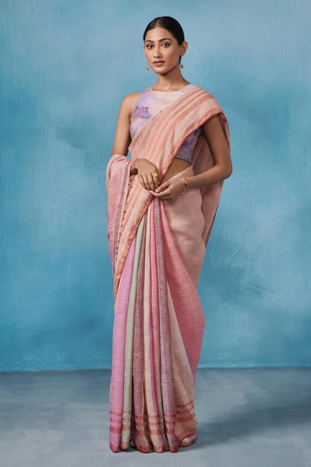 Dressfolk Sundazed Linen Handloom Woven Saree 