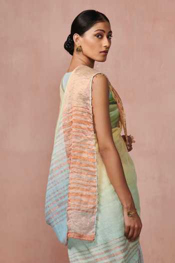 Buy_Dressfolk_Yellow Linen Zari Powder Handloom Woven Saree With Running Blouse_Online_at_Aza_Fashions