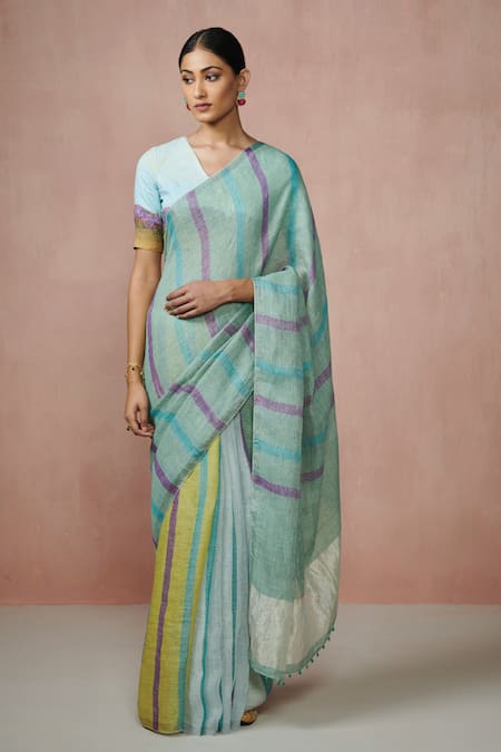 Dressfolk Vanaam Linen Handloom Woven Saree 