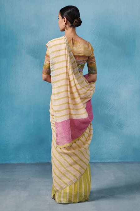 Dressfolk Woven Stripe Saree with Running Blouse 