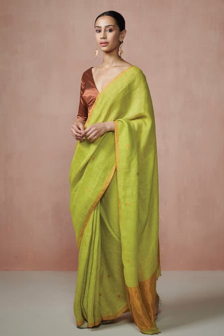 Buy Pure Linen Sarees Online | Beautiful Zari Sarees From Suta