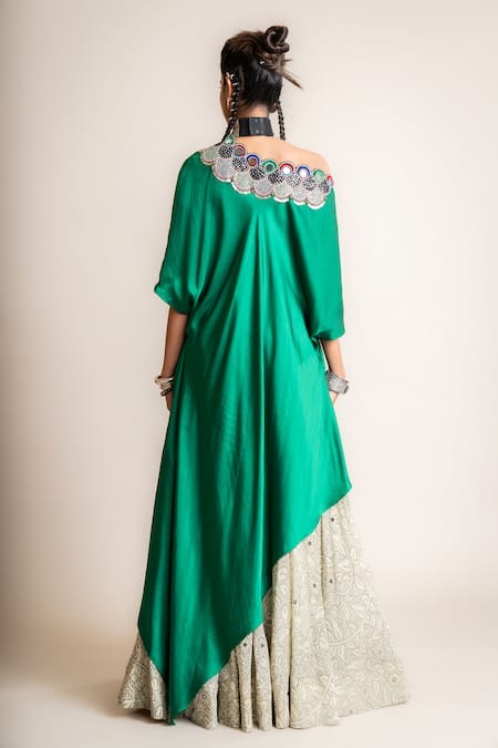 Shop_Nupur Kanoi_White Crepe, Satin Beads, Sequins, Embroidery One Top And Printed Lehenga Set_at_Aza_Fashions