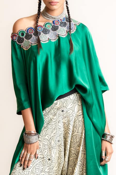 Nupur Kanoi White Silk, Crepe Beads, Sequins, Embroidery One Shoulder Top And Draped Pant Set Online at Aza Fashions Nupur Kanoi_White Silk, Crepe Beads, Sequins, Embroidery One Shoulder Top And Draped Pant Set_Online_at_Aza_Fashions