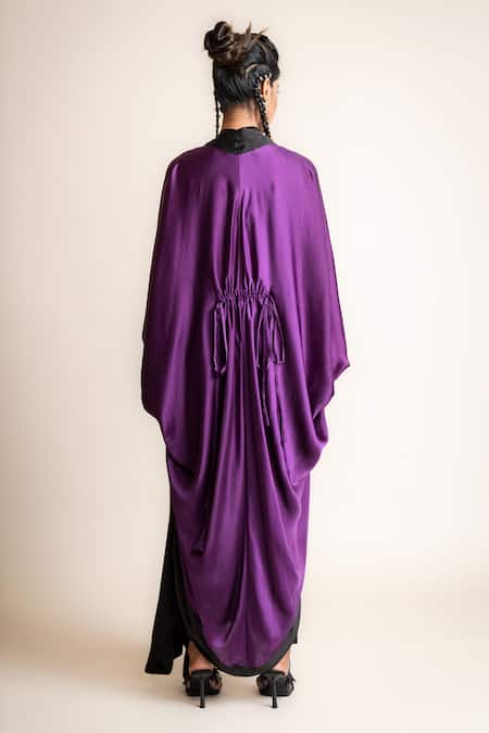 Shop Nupur Kanoi Black Satin, Crepe Sequins, Beads, Embroidery Scoop Neck Hand Cape Skirt Set at Aza Fashions Shop_Nupur Kanoi_Black Satin, Crepe Sequins, Beads, Embroidery Scoop Neck Hand Cape Skirt Set_at_Aza_Fashions