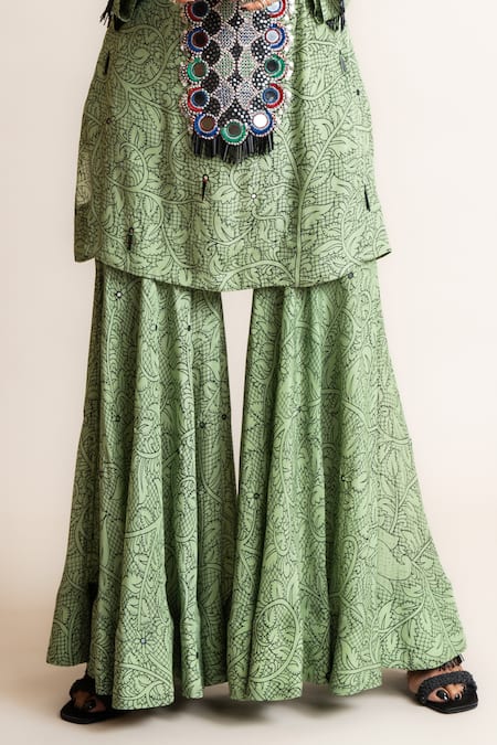 Buy Nupur Kanoi Green Crepe Embroidery, Sequins, Beads Round Floral Print Kurta And Gharara Set Online at Aza Fashions Buy_Nupur Kanoi_Green Crepe Embroidery, Sequins, Beads Round Floral Print Kurta And Gharara Set_Online_at_Aza_Fashions