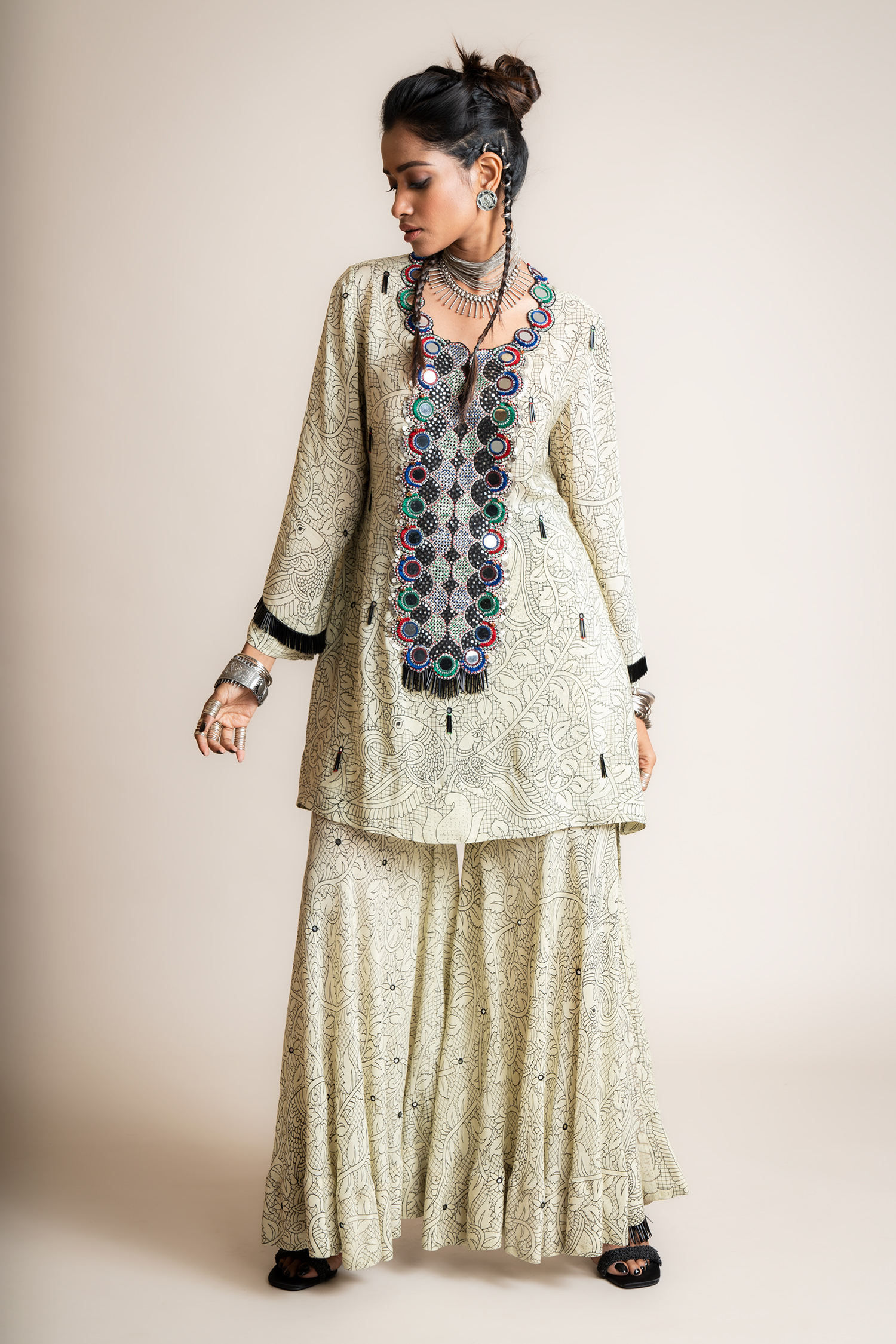 Buy Nupur Kanoi White Crepe Embroidery, Sequins, Beads Floral Pattern Short Kurta And Gharara Set Online at Aza Fashions Buy_Nupur Kanoi_White Crepe Embroidery, Sequins, Beads Floral Pattern Short Kurta And Gharara Set_Online_at_Aza_Fashions
