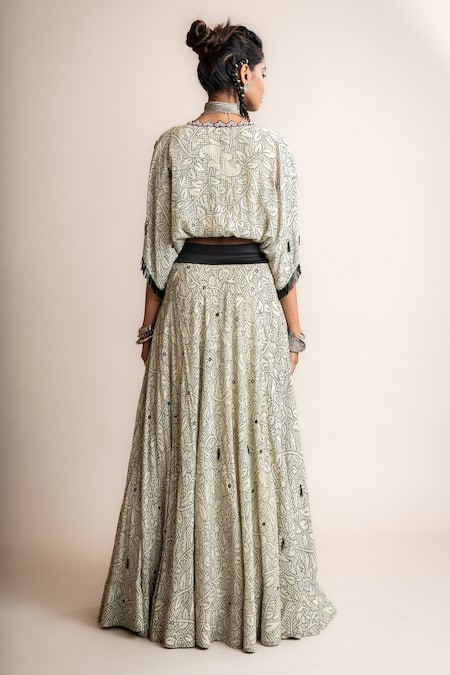 Shop Nupur Kanoi White Crepe Beads, Sequins, Embroidery Floral Pattern Kaftan Top And Lehenga Set at Aza Fashions Shop_Nupur Kanoi_White Crepe Beads, Sequins, Embroidery Floral Pattern Kaftan Top And Lehenga Set_at_Aza_Fashions