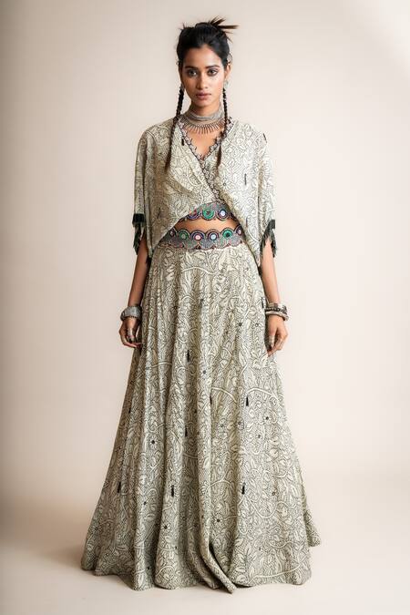 Buy Nupur Kanoi White Crepe Beads, Sequins, Embroidery Floral Pattern Kaftan Top And Lehenga Set Online at Aza Fashions Buy_Nupur Kanoi_White Crepe Beads, Sequins, Embroidery Floral Pattern Kaftan Top And Lehenga Set_Online_at_Aza_Fashions