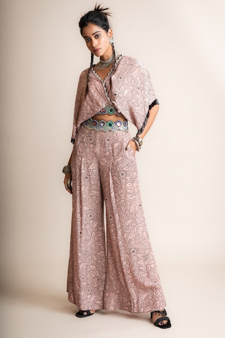 Shop Nupur Kanoi Pink Crepe Sequins, Beads, Embroidery Floral Pattern Kaftan Top And Pant Set Online at Aza Fashions Shop_Nupur Kanoi_Pink Crepe Sequins, Beads, Embroidery Floral Pattern Kaftan Top And Pant Set_Online_at_Aza_Fashions
