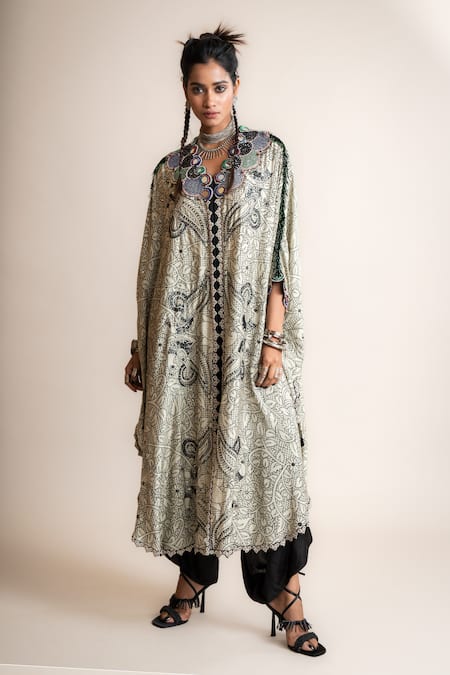 Nupur Kanoi Mirrorwork Embellished Cape With Draped Pant 