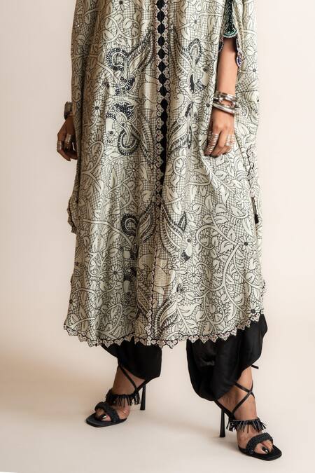 Nupur Kanoi White Satin Mirrorwork Embellished Cape With Draped Pant Online at Aza Fashions Nupur Kanoi_White Satin Mirrorwork Embellished Cape With Draped Pant_Online_at_Aza_Fashions