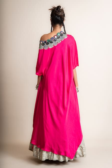 Shop Nupur Kanoi White Crepe, Satin Mirrors Off-shoulder Mor Print Lehenga With Off Top at Aza Fashions Shop_Nupur Kanoi_White Crepe, Satin Mirrors Off-shoulder Mor Print Lehenga With Off Top_at_Aza_Fashions