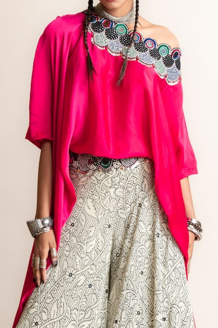 Nupur Kanoi White Crepe, Satin Mirrors Off-shoulder Mor Print Lehenga With Off Top Online at Aza Fashions Nupur Kanoi_White Crepe, Satin Mirrors Off-shoulder Mor Print Lehenga With Off Top_Online_at_Aza_Fashions