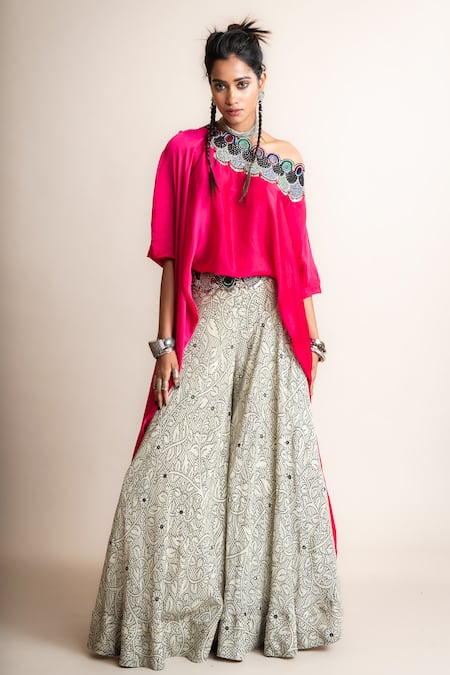 Buy Nupur Kanoi White Crepe, Satin Mirrors Off-shoulder Mor Print Lehenga With Off Top Online at Aza Fashions Buy_Nupur Kanoi_White Crepe, Satin Mirrors Off-shoulder Mor Print Lehenga With Off Top_Online_at_Aza_Fashions