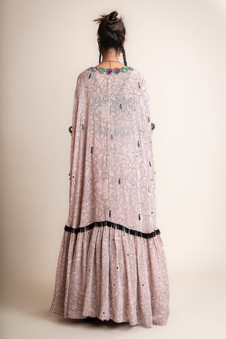 Shop Nupur Kanoi Pink Crepe, Georgette Crystals, Mirrors Embellished Kaftan Jacket Lehenga Set at Aza Fashions Shop_Nupur Kanoi_Pink Crepe, Georgette Crystals, Mirrors Embellished Kaftan Jacket Lehenga Set_at_Aza_Fashions