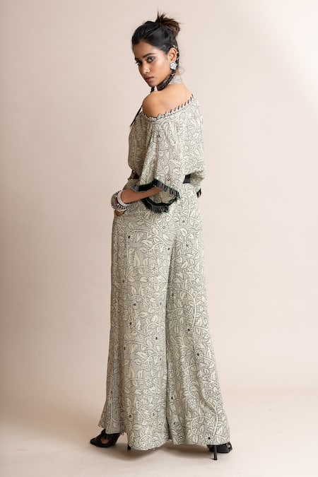 Shop Nupur Kanoi White Crepe Mirrors One Shoulder Off Floral Print Top With Pant at Aza Fashions Shop_Nupur Kanoi_White Crepe Mirrors One Shoulder Off Floral Print Top With Pant_at_Aza_Fashions