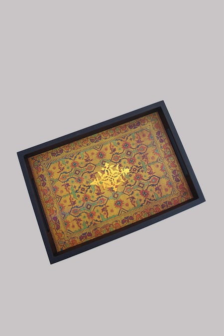 Karo_Multi Color Wood Printed Falak Rectangle Tray_Online_at_Aza_Fashions