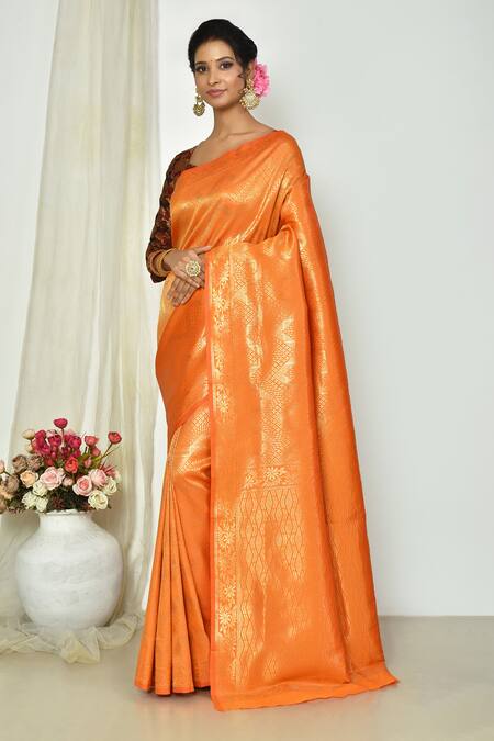 Buy Orange Woven Geometric Saree With Running Blouse For Women By Nazaakat By Samara Singh 