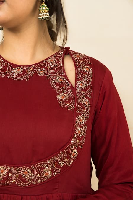 Mithi Supari Red Silk, Kota Doria, Cotton, Chanderi Embroidery Gul Bahaar Anarkali Set at Aza Fashions Mithi Supari_Red Silk, Kota Doria, Cotton, Chanderi Embroidery Gul Bahaar Anarkali Set _at_Aza_Fashions