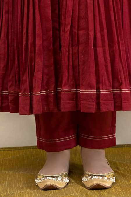 Buy Mithi Supari Red Silk, Kota Doria, Cotton, Chanderi Embroidery Gul Bahaar Anarkali Set Buy_Mithi Supari_Red Silk, Kota Doria, Cotton, Chanderi Embroidery Gul Bahaar Anarkali Set