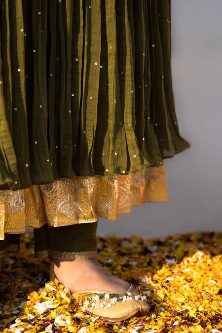 Buy_Mithi Supari_Green , Cotton Embroidery, Zari Nargis Anarkali Pant Set 