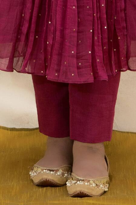 Buy Mithi Supari Wine Chanderi, Cotton Mirrors, Zari, Embroidery V-neck Yoke Tunic And Pant Set Buy_Mithi Supari_Wine Chanderi, Cotton Mirrors, Zari, Embroidery V-neck Yoke Tunic And Pant Set